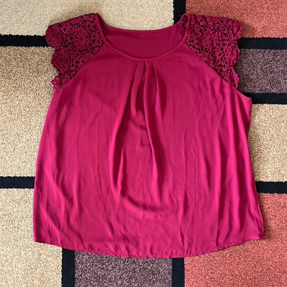 Milumia - Women’s Burgundy Plus Size Pleated Lace Blouse Top - XL Plus